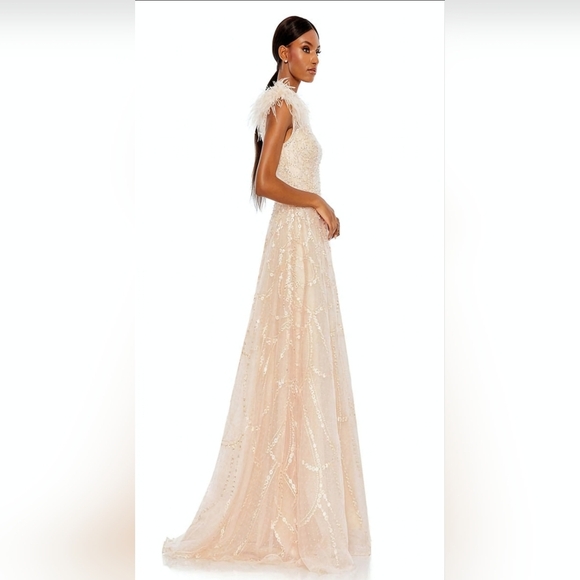 NWT Mac Duggal Peach Embellished One Shoulder A Line Gown - Picture 6 of 9